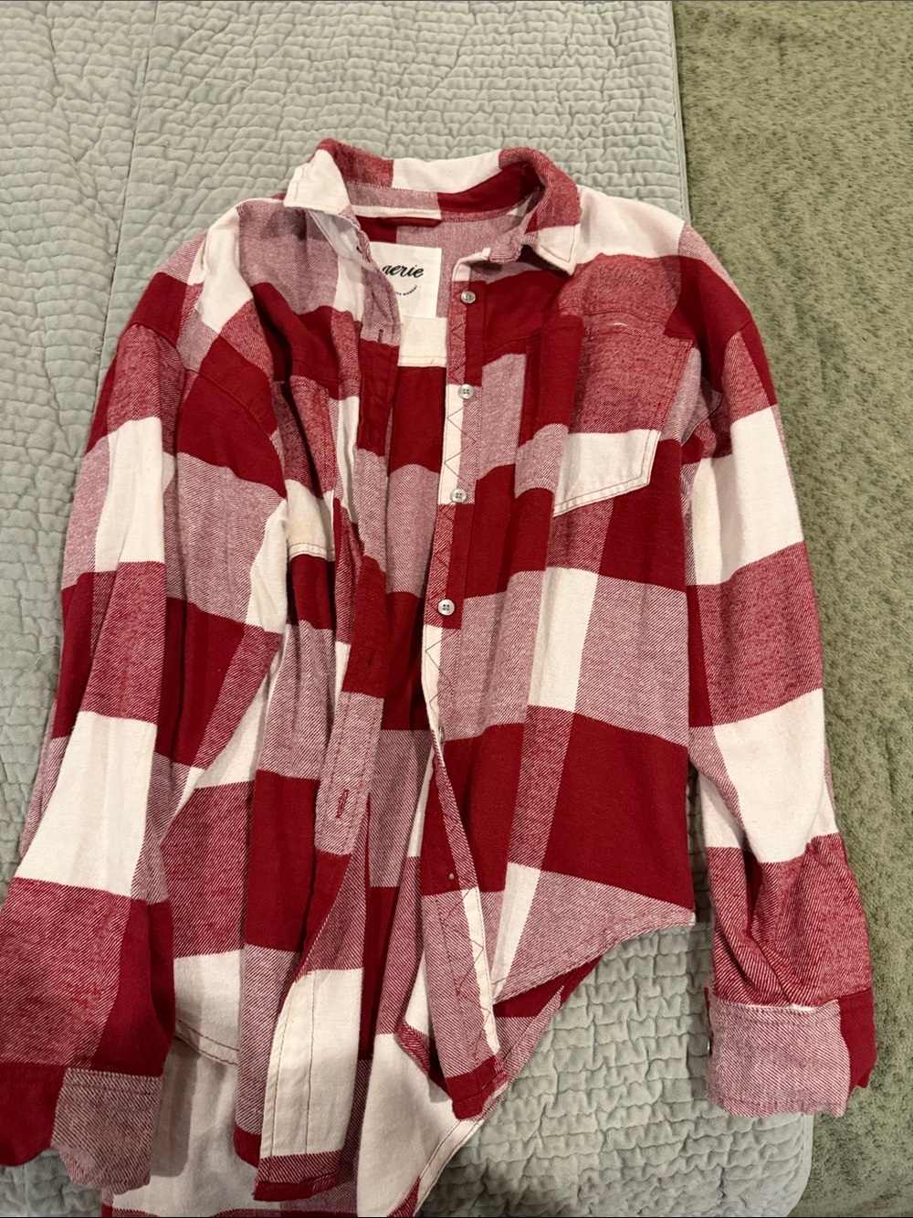 aerie Burgandy and White Buffalo Plaid Button-Down flannel oversized